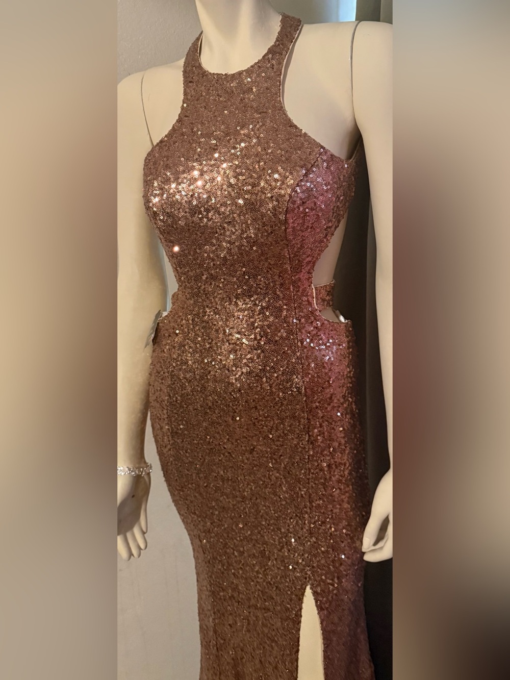 Alyce Paris Rose Gold Sequin Cutout Gown